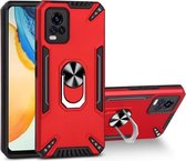 Voor vivo V20 PC + TPU-beschermhoes met 360 graden draaibare ringhouder (rood)