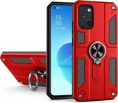 Koolstofvezelpatroon PC + TPU-beschermhoes met ringhouder voor OPPO Reno4 4G (rood)