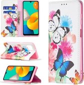 Voor Samsung Galaxy M32 Gekleurd Tekenpatroon Onzichtbare Magnetische Horizontale Flip PU Lederen Case met Houder & Kaartsleuven & Portemonnee (Twee Vlinders)