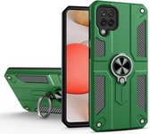 Voor Samsung Galaxy A42 koolstofvezelpatroon pc + TPU-beschermhoes met ringhouder (groen)