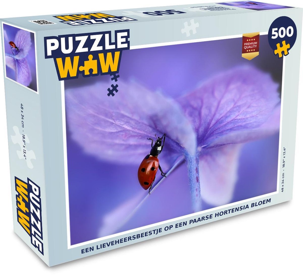 Afbeelding van product PuzzleWow  Puzzel Bloem - Paars - Lieveheersbeestje - Legpuzzel - Puzzel 500 stukjes
