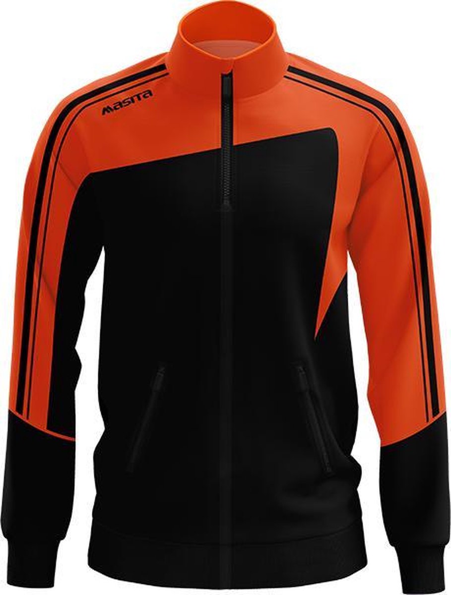 Masita | Zip-Sweater Forza - korte ritssluiting en duimgaten - Zwart-Oranje - L