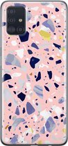 Samsung Galaxy A51 Telefoonhoesje - Transparant Siliconenhoesje - Flexibel - Met Marmerprint - Terrazzo - Roze