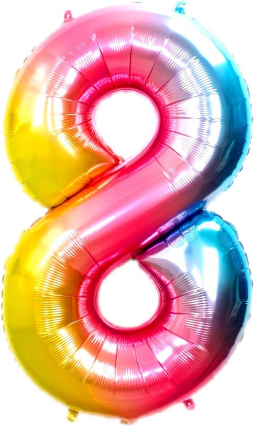 Ballon Cijfer 8 Jaar Regenboog Verjaardag Versiering Cijfer Helium Ballonnen Regenboog Feest Versiering 36 Cm Met Rietje