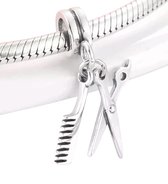Tracelet - Zilveren bedels - Bedel Kapper | Kam en Schaar | 925 Sterling Zilver - Pandora compatible - Met 925 Zilver Certificaat - In Leuke Cadeauverpakking - Valentijn tip