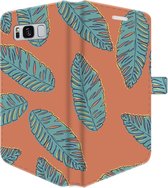 Samsung Galaxy S8 Telefoonhoesje - Portemonneehoesje  - Met pasjeshouder - Met Plantenprint - Tropische Blaadjes - Oranje