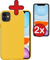 Hoesje Geschikt voor iPhone 11 Hoesje Siliconen Case Hoes Met 2x Screenprotector - Hoes Geschikt voor iPhone 11 Hoes Cover Case - Geel