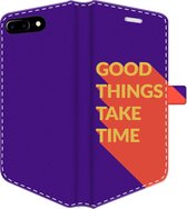 Apple iPhone 8 Plus Telefoonhoesje - Portemonneehoesje  - Met pasjeshouder - Met Quote - Good Things - Paars