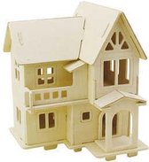 3D Houten constructie set, Huis met balkon, afm 15,8x17,5x19,5 , 1 stuk