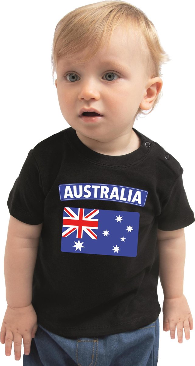 Australia baby shirt met vlag zwart jongens en meisjes - Kraamcadeau - Babykleding - Australie landen t-shirt 74