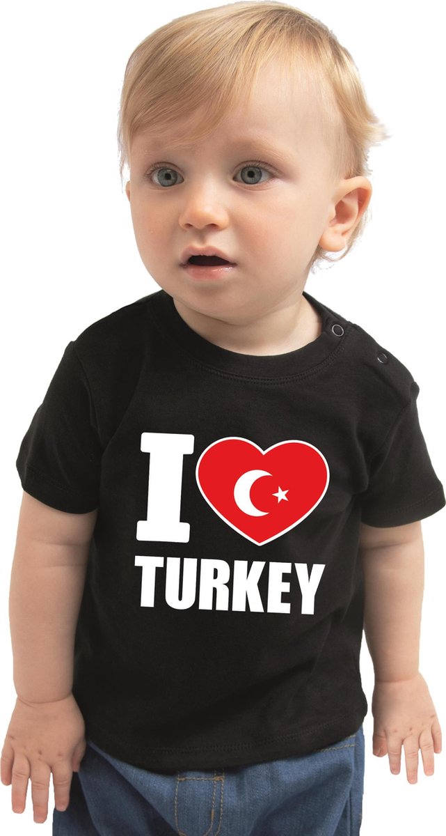 I love Turkey baby shirt zwart jongens en meisjes - Kraamcadeau - Babykleding - Turkije landen t-shirt 74