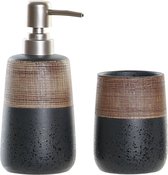 Badkamerset zeeppompje en beker/tandenborstelhouder zwart polystone 11 cm - badkamer accessoires