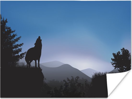 Huilende wolf in zijn natuurlijke omgeving poster 80x60 cm - Foto print op Poster (wanddecoratie woonkamer / slaapkamer) / Wilde dieren Poster