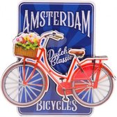 magneet fiets Amsterdam 8,5 x 8,5 cm MDF rood/blauw