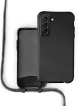 Coverzs Silicone case met koord - Telefoonhoesje met koord - Backcover hoesje met koord - touwtje - geschikt voor Samsung Galaxy S21 Plus - zwart