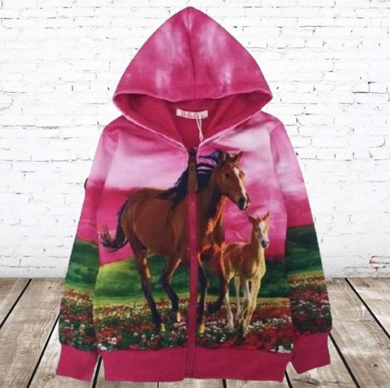 Hard roze vest met paarden print -s&C-86/92-Meisjes vest | bol
