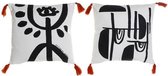 Kussen DKD Home Decor S3021361 Zwart Polyester Aluminium Wit Koloniaal Franjes (2 Stuks)