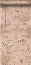 ESTAhome vlies wallpaper XXL jungle-motief perzik roze - 158943 - 0,5 x 8,37 m