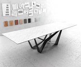 Eettafel Edge LaminamÂ® keramiek wit 300x100cm middenvoet vlak staal zwart