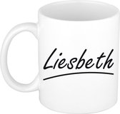 Liesbeth naam cadeau mok / beker sierlijke letters - Cadeau collega/ moederdag/ verjaardag of persoonlijke voornaam mok werknemers