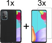 Samsung galaxy A52s  hoesje zwart siliconen case hoes cover hoesjes - 3x Samsung A52s  screenprotector