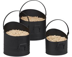 pelletemmer set van 3 - elk 21 - 25 - 30 cm - metaal - voor open haard - zwart
