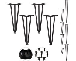 hairpin poten - 4 stuks - 3 stutten - metaal - 30 cm - zwart