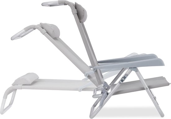 Relaxdays ligstoel klapbaar - nekkussen - flessenopener - verstelbare armleuning - 120 kg - kunststof - staal - grijs van Relaxdays — afbeelding 3