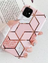 ShieldCase geschikt voor Apple iPhone 12 Mini - 5.4 inch hoesje marmeren patroon - roze + glazen Screen Protector