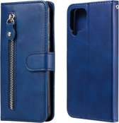 Voor Samsung Galaxy A22 4G Mode Kalf Textuur Rits Horizontale Flip Lederen Case met Houder & Kaartsleuven & Portemonnee (Blauw)