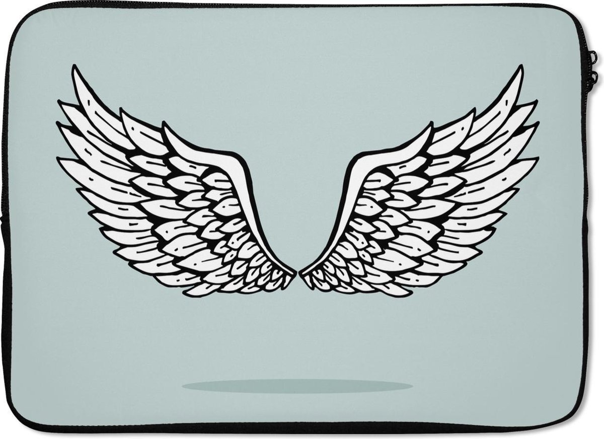 Laptophoes 14 inch 36x26 cm - Tatoeage - Macbook & Laptop sleeve Tatoeage van engelenvleugels - Laptop hoes met foto