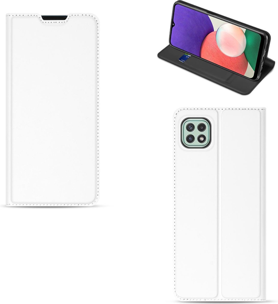 Samsung Galaxy A22 5G Stand Cover Hoesje Wit met Pashouder