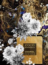 80 x 120 cm - glasschilderij - Parfumflesje van Chanel, met bloemen - schilderij fotokunst - foto print op glas