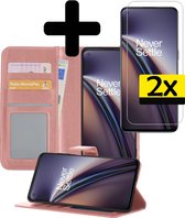 OnePlus Nord CE Hoesje Book Case Hoes Met 2x Screenprotector - OnePlus Nord CE Case Wallet Cover - OnePlus Nord CE Hoesje Met 2x Screenprotector - Rosé Goud
