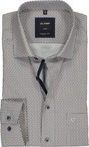 OLYMP Luxor modern fit overhemd - mouwlengte 7 - bruin met blauw en wit dessin (contrast) - Strijkvrij - Boordmaat: 46
