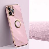 XINLI Straight 6D Plating Gouden Rand TPU Schokbestendig Hoesje met Ring Houder Voor iPhone 11 Pro Max (Cherry Purple)