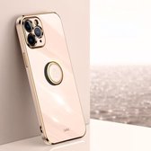 XINLI Straight 6D Plating Gouden Rand TPU Schokbestendig Hoesje met Ring Houder Voor iPhone 11 Pro Max (Roze)