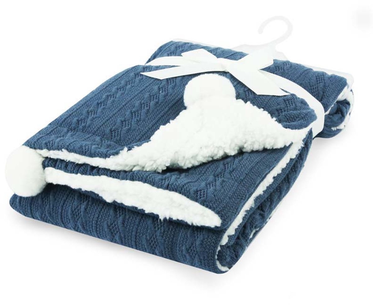 Soft Touch Kabeldeken Pompom 75 X 90 Cm Donkerblauw