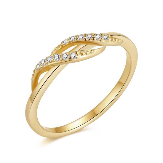 Ring Twice As Nice en argent plaqué or 18 carats, 2 vagues avec zircone 60