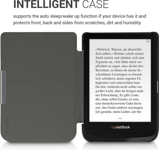 kwmobile e-reader hoesje geschikt voor Pocketbook Touch Lux 4/5/Touch HD 3/Color (2020)/ Vivlio Lux 5 hoes - E reader flip case met magnetische sluiting - Ereader cover - Olifantentekening design in roze / antraciet van kwmobile — afbeelding 5