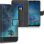 kwmobile telefoonhoesje voor Huawei P Smart+ (2019) - Hoesje met pasjeshouder in blauw / grijs / zwart - Sterrenstelsel en Boom design