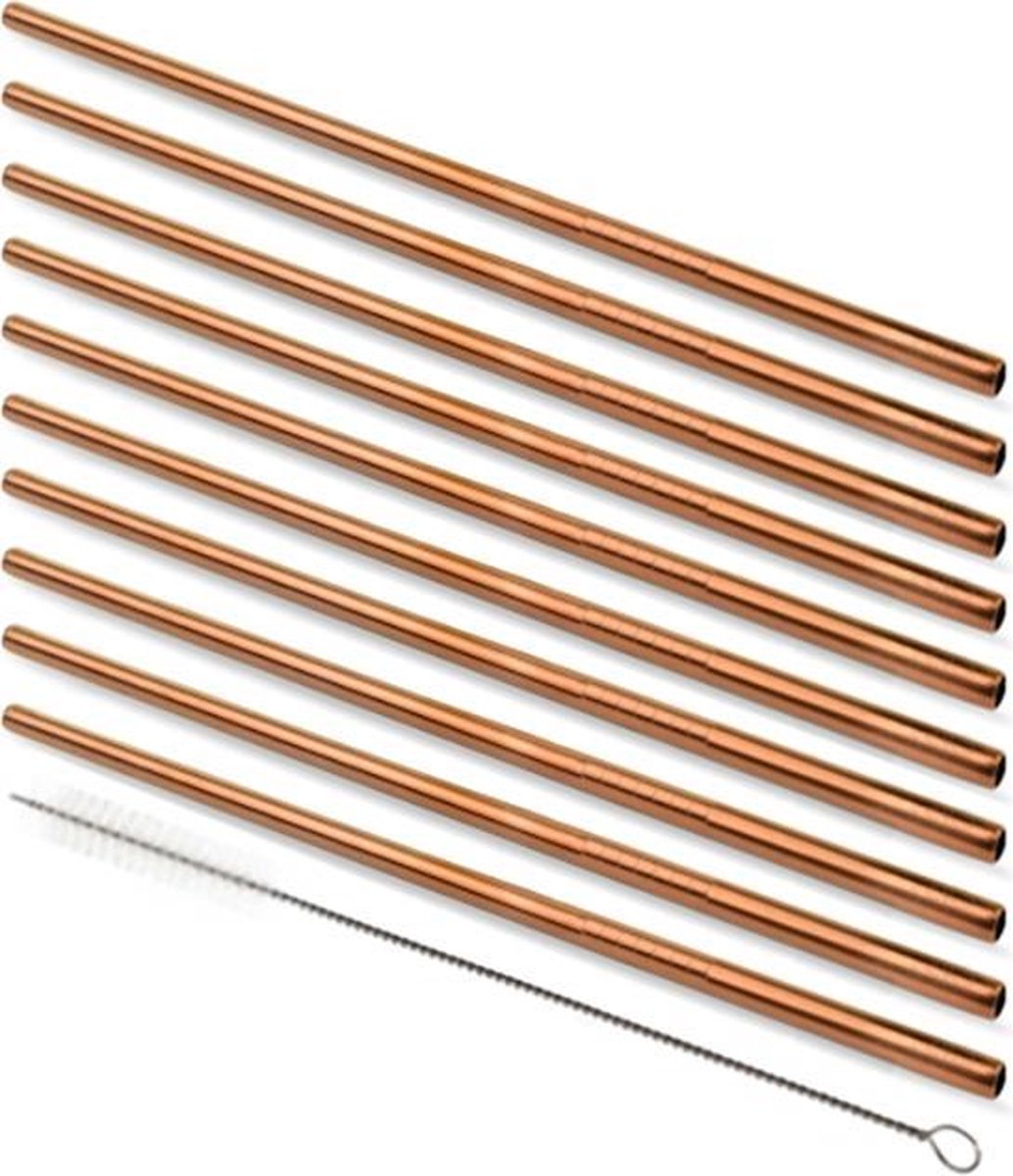 Herbruikbare Metalen Rietjes - RVS - 10 stuks - Rose Goud