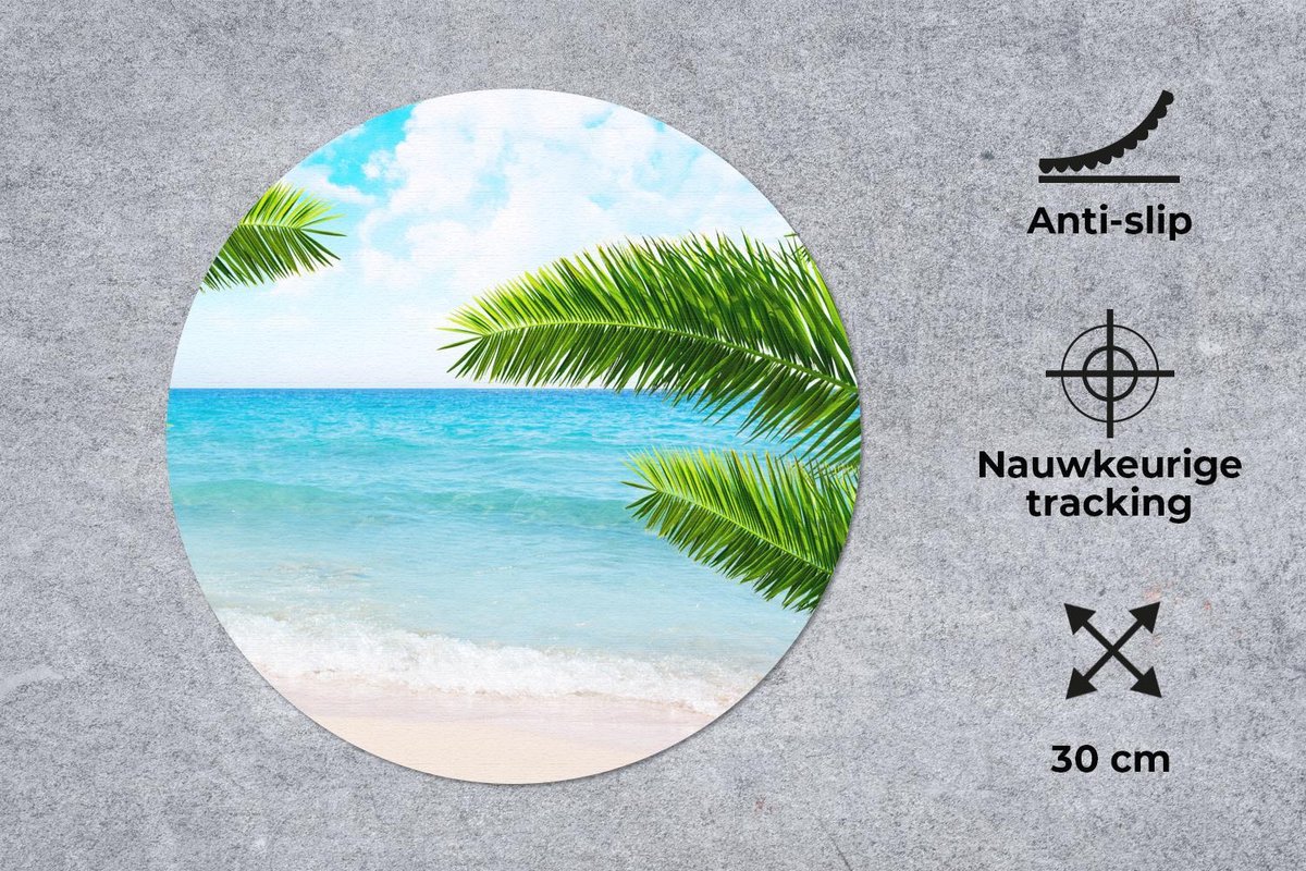 Muismat rond 30x30 cm - Mousepad Tropisch - Palmboom - strand - Ronde muismatten