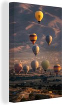Canvas schilderij 90x140 cm - Wanddecoratie Luchtballon - Zon - Natuur - Turkije - Muurdecoratie woonkamer - Slaapkamer decoratie - Kamer accessoires - Schilderijen