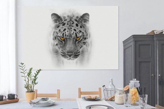 Tableau Toile Léopard - Zwart - Wit - Tête - 150x100 cm - Décoration murale