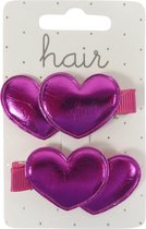 Haarspeldjes duckclip 5.5cm Metallic Hartjes - Fuchsia - 2 stuks