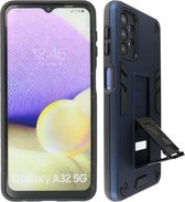 Stand Shockproof Telefoonhoesje - Magnetic Stand Hard Case - Grip Stand Back Cover - Backcover Hoesje voor Samsung Galaxy A32 5G - Navy