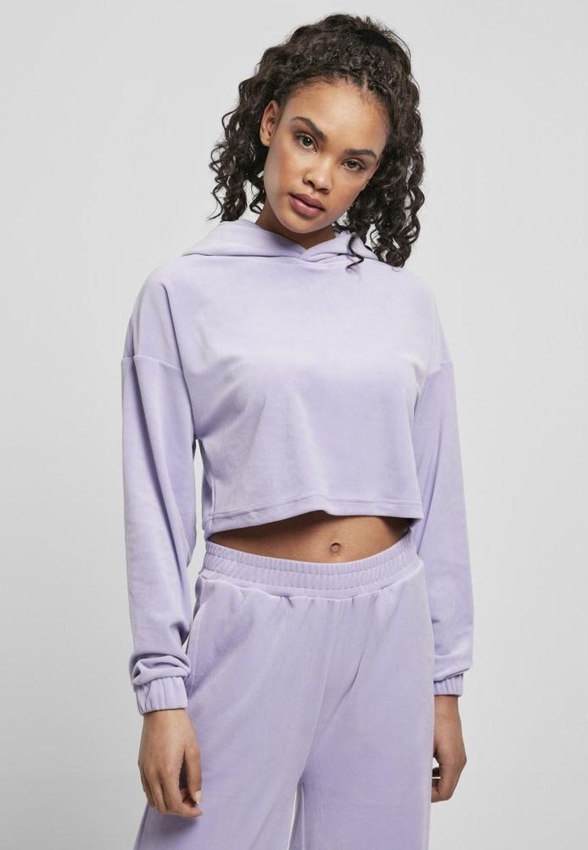 Urban Classics Velvet Oversized Crop Hoodie XL Paars