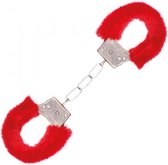 handboeien met bontrand polyester rood one-size