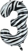 folieballon cijfer 3 zebra 86 cm zwart/wit